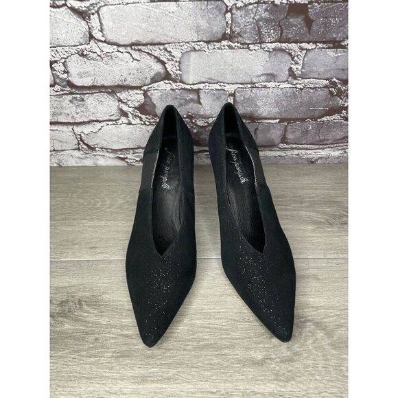 Free People Black Suede Glitter Slip On Pointed Toe Heels Women Sz 39EU/8.5M US - Picture 2 of 16